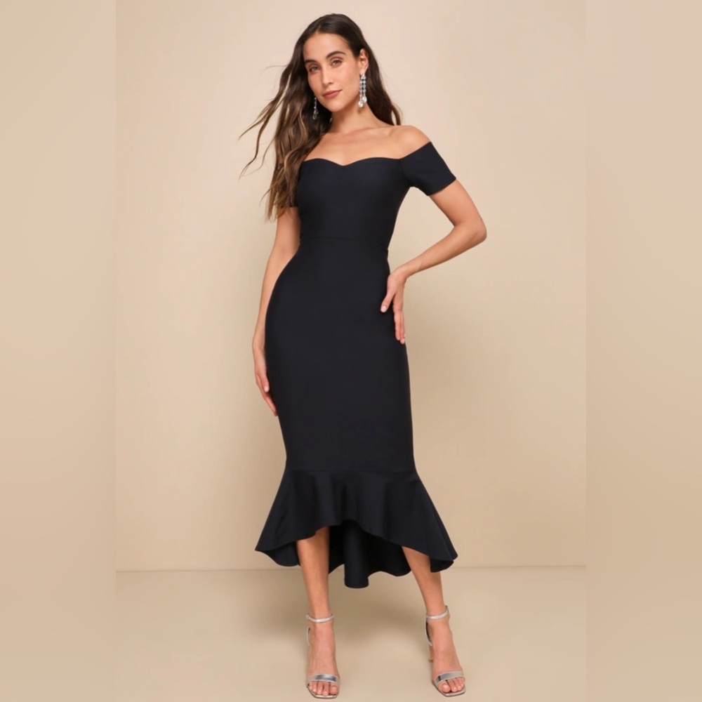 Lulus How Much I Care Midi Dress in Midnight Blue